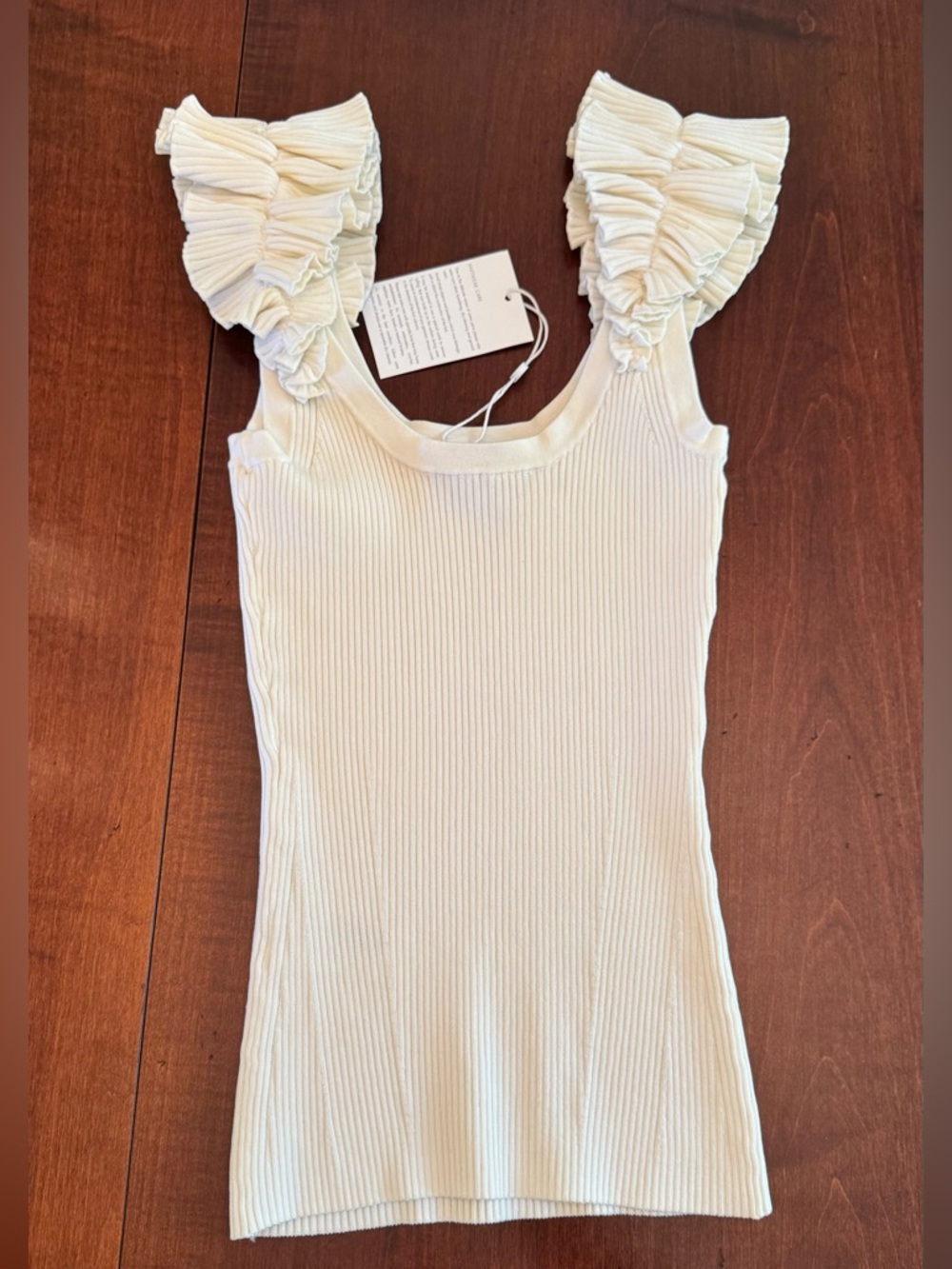 Zimmermann Cream Ruffle-Shoulder Ribbed Tank - Picture 5 of 6